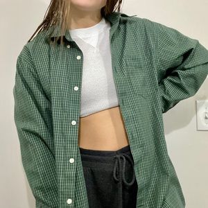 Green and white patterned flannel